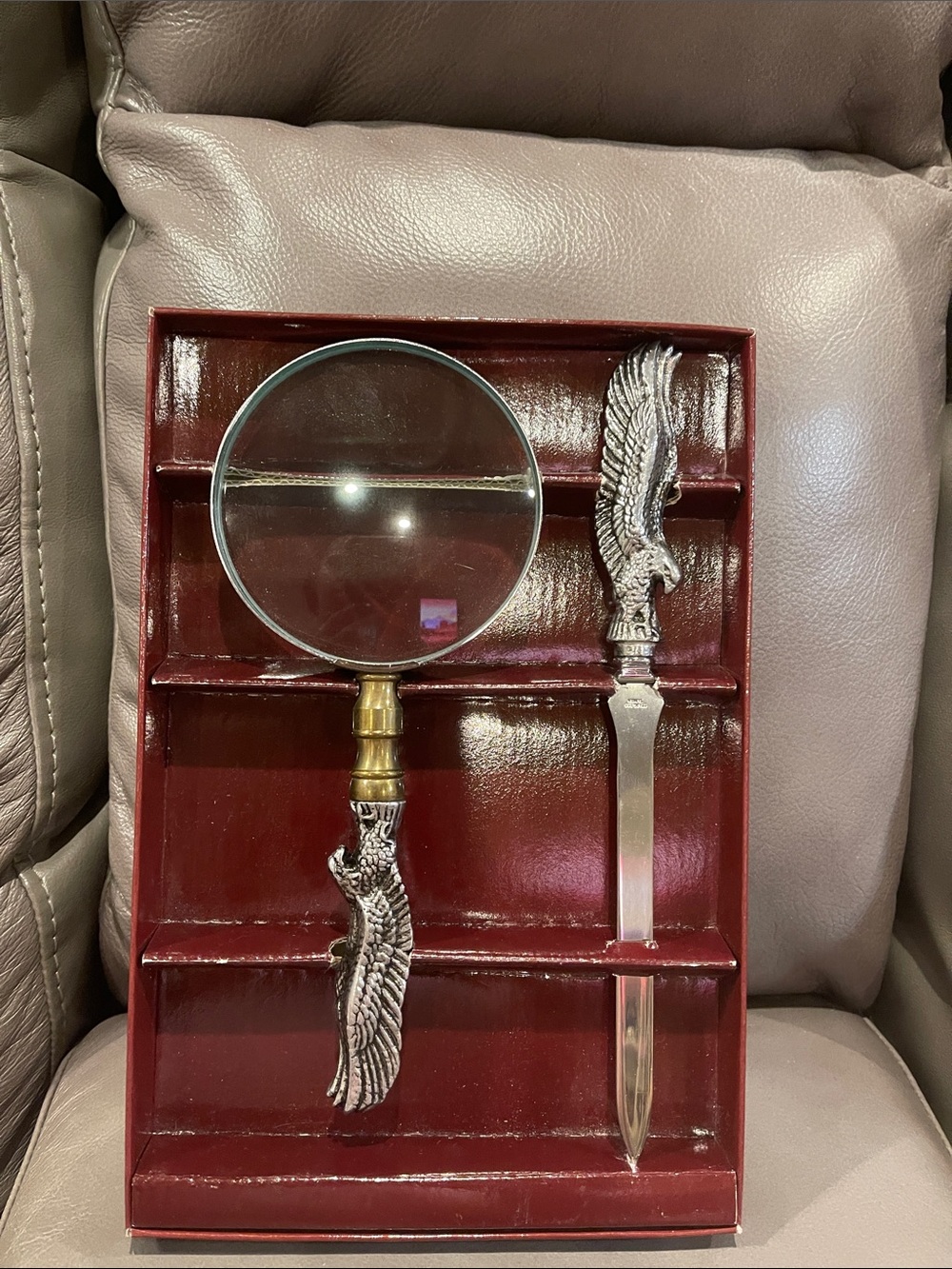 Arthur Court Designs Decorative Silver Eagle Magnifier and Letter Opener Set